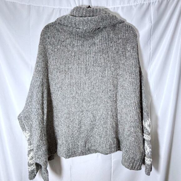 Free People Fairisle Split Neck Wool Blend Sweater Gray Ivory Size M - Picture 3 of 6